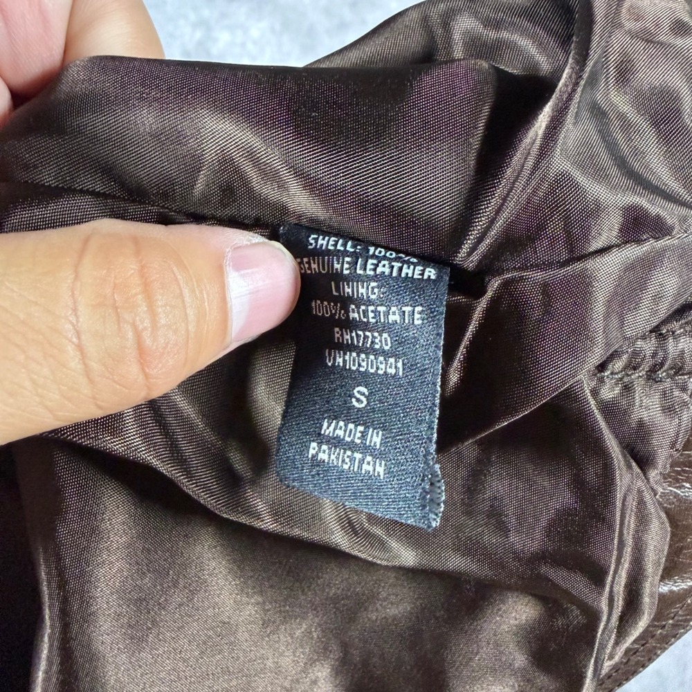 VTG Y2k 2002 Mossimo Womens Small Brown Faux Leather Cropped Moto Trucker Jacket - Picture 7 of 11